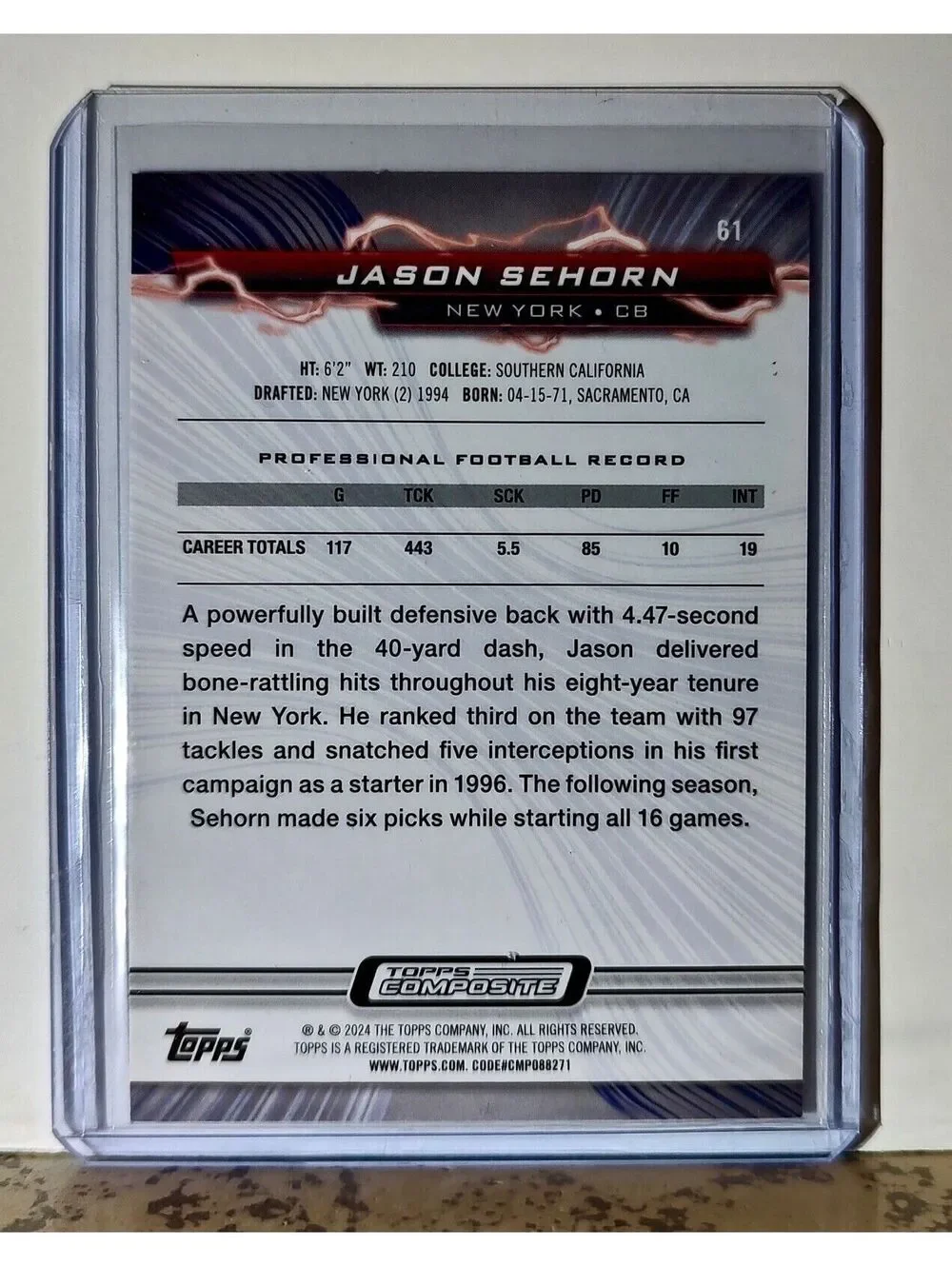 Jason Sehorn 2023 Topps Resurgence NFL #61 Football Card New York Giants